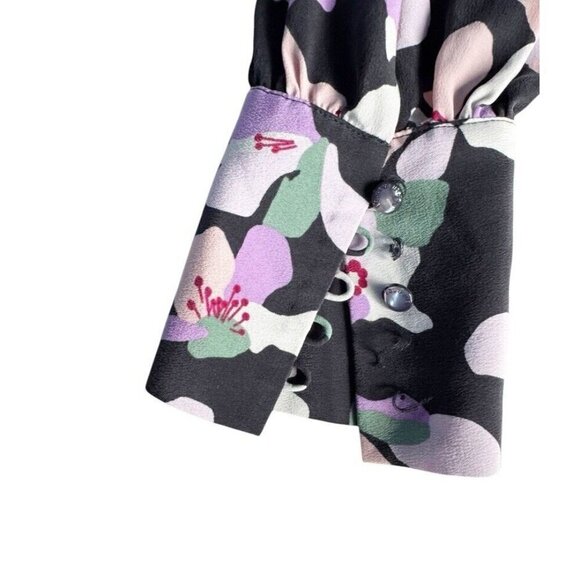 Equipment Femme Woman’s Sz 2 Danette Black Lavender Floral Silk Dress - Picture 12 of 13